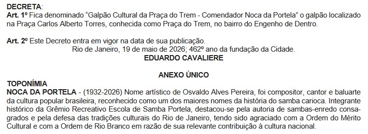 Noca da Portela: prefeitura homenageia sambista e dá o nome dele a galpão cultural na Praça do Trem 63 WhatsApp Image 2026 05 20 at 07.02.21 1