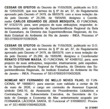 Ricardo Couto nomeia novo subsecretário de Grandes Eventos; governador fez mudanças no comando de Detran-RJ e Inea 64 WhatsApp Image 2026 05 21 at 08.16.49 1
