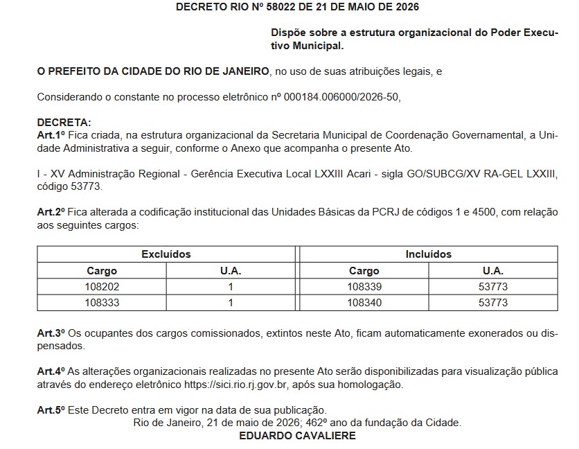 Após dividir Subprefeitura da Zona Norte, Prefeitura do Rio cria gerência executiva em Acari 62 WhatsApp Image 2026 05 22 at 07.05.35