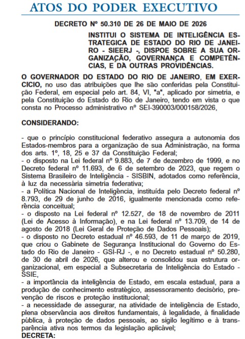 Governo do Rio cria Sistema de Inteligência Estratégica e proíbe espionagem política 62 WhatsApp Image 2026 05 27 at 08.23.22
