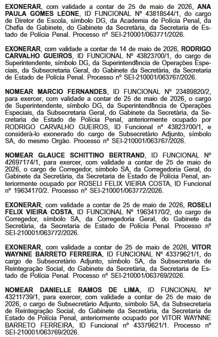 Após nomear nova secretária, Ricardo Couto faz mudanças no primeiro escalão da Polícia Penal 63 WhatsApp Image 2026 05 28 at 08.16.46 1