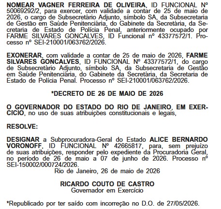 Após nomear nova secretária, Ricardo Couto faz mudanças no primeiro escalão da Polícia Penal 64 WhatsApp Image 2026 05 28 at 08.16.47