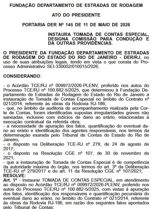 Asfalto rachado, frete suspeito e insumos sem comprovação: por decisão do Tribunal de Contas, DER-RJ abre investigação na RJ-186 62 der1