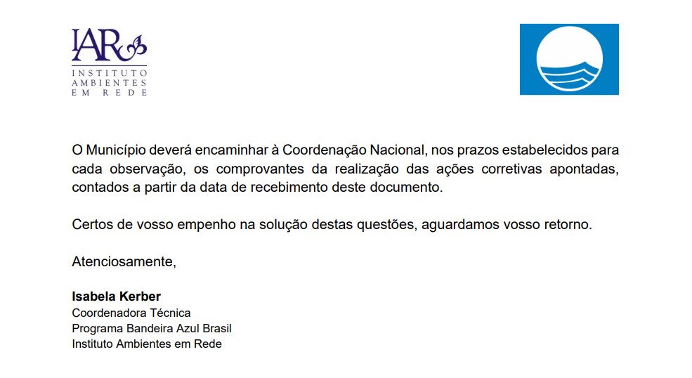 Programa Bandeira Azul justifica encerramento antecipado da temporada no Pontal do Peró, em Cabo Frio 63 documento iar