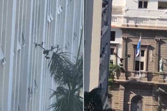 Drone sobrevoando prédios da administração pública no Centro do Rio