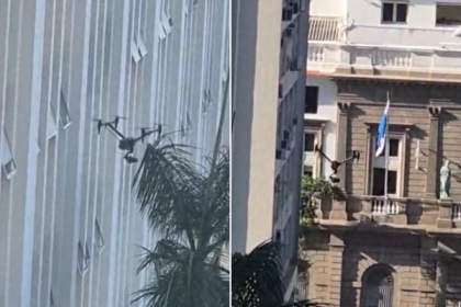 Drone sobrevoando prédios da administração pública no Centro do Rio