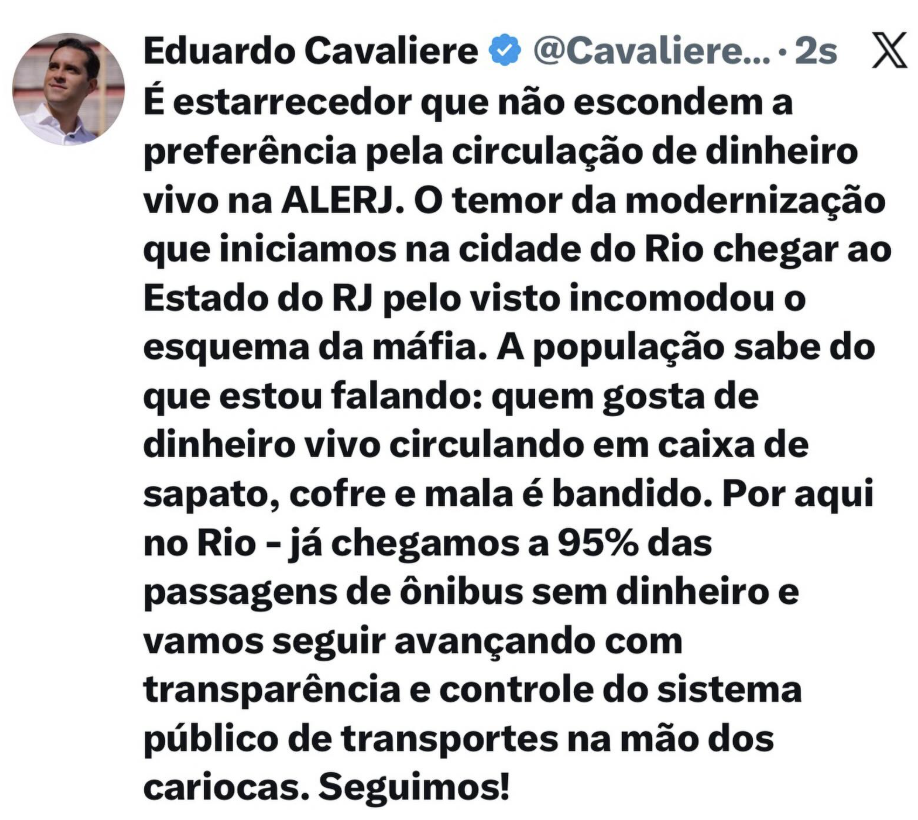 É treta: Cavaliere reage a projeto da Alerj e diz que 'quem gosta de dinheiro vivo circulando em caixa de sapato, cofre e mala é bandido' 62 image 35