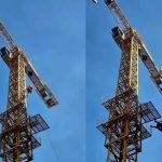 Operador de grua sendo resgatado por bombeiros em Botafogo