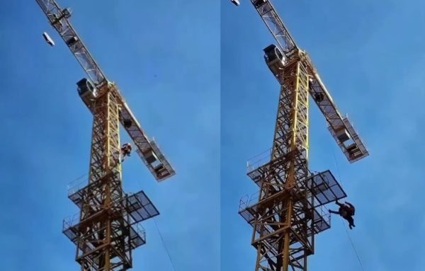 Bombeiros resgatam operador de grua que passou mal no topo da estrutura na Praia de Botafogo