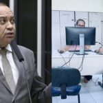 Max Lemos na Câmara de um lado e, do outro, deputado prestando queixa na delegacia de Imbariê