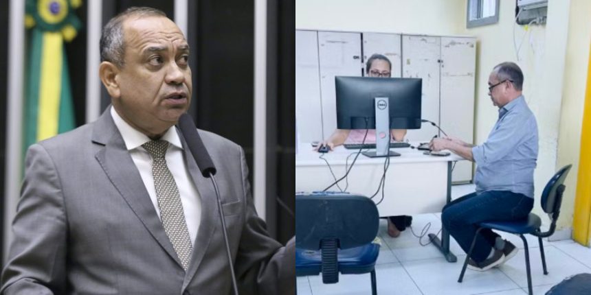 Max Lemos na Câmara de um lado e, do outro, deputado prestando queixa na delegacia de Imbariê