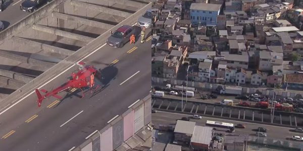 Linha Amarela é fechada para pouso de helicóptero após acidente de moto