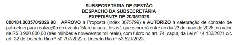 Marcha para Jesus 2026: prefeitura dobra aposta e libera R$ 3,9 milhões em patrocínio; valor iguala gasto conjunto de 2025 63 marcha de jesus 2026