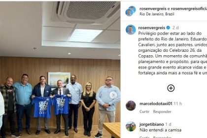 Em postagem nas redes sociais, o deputado estadual Rosenverg Reis registrou reunião de organização do Celebrazo 2026 com o prefeito Eduardo Cavaliere e lideranças evangélicas. O evento receberá R$ 600 mil em patrocínio municipal.