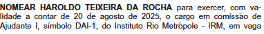 60% dos comissionados do Instituto Rio Metrópole ocupam cargos na Presidência; pai de Mumuzinho e ex-candidato a vereador estão na lista 64 Captura de tela 2026 06 08 185412