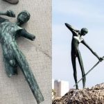 Após dois meses e meio em restauração, a escultura Curumim voltou nesta sexta-feira (19) à Lagoa