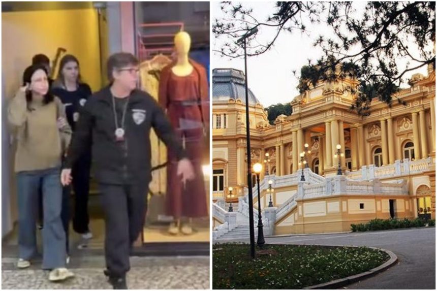 Michele Montenegro, no momento da prisão, e o Palácio Guanabara, onde estava lotada e, segundo servidores, pouco aparecia no trabalho