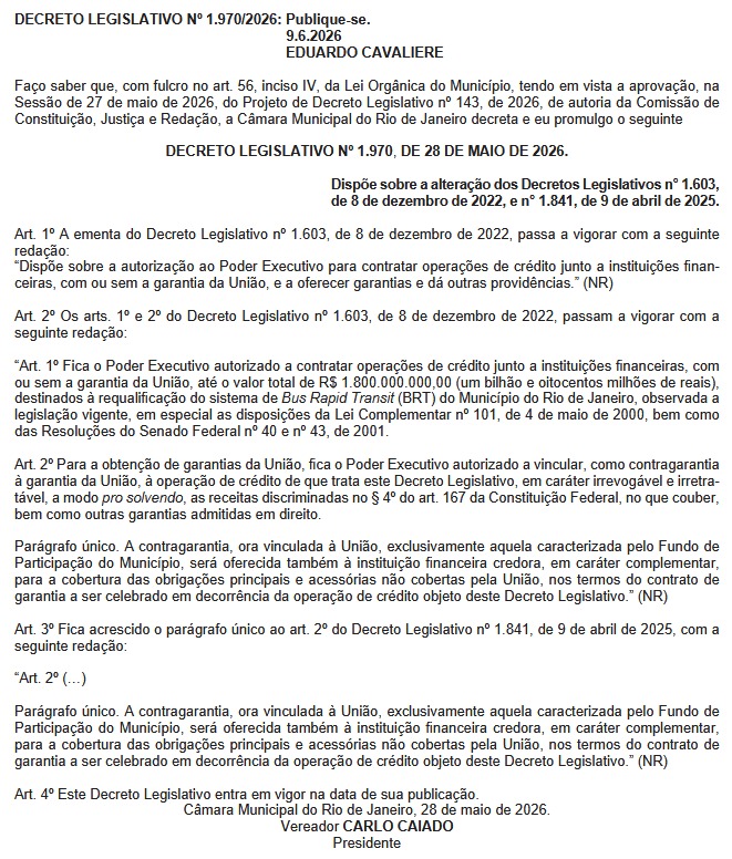 Eduardo Cavaliere promulga decreto que autoriza empréstimo de até R$ 1,8 bilhão para requalificação do BRT 62 WhatsApp Image 2026 06 10 at 07.33.33