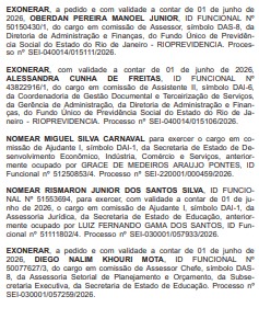 Apito final no Diário Oficial: placar fecha em 32 x 29 entre exonerados e nomeados, com foco na Casa Civil e Detran-RJ 70 WhatsApp Image 2026 06 10 at 08.42.42