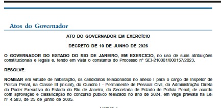 Ricardo Couto nomeia 255 novos Inspetores de Polícia Penal no Rio; remuneração inicial é de mais de R$ 7 mil 62 WhatsApp Image 2026 06 11 at 08.57.55
