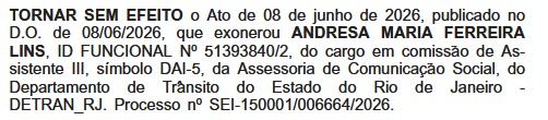 Quem tem pai deputado estadual e mãe vereadora não morre pagão: herdeira política faz demissão virar fumaça e recupera cargo no Detran-RJ em 48 horas 63 WhatsApp Image 2026 06 11 at 16.32.08
