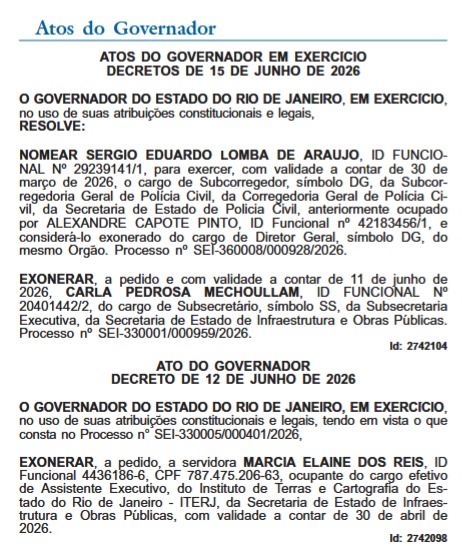 Garoa administrativa nesta terça-feira: Ricardo Couto faz mudanças pontuais na Polícia Civil e na Infraestrutura, com uma nomeação e três exonerações 62 WhatsApp Image 2026 06 16 at 08.09.34
