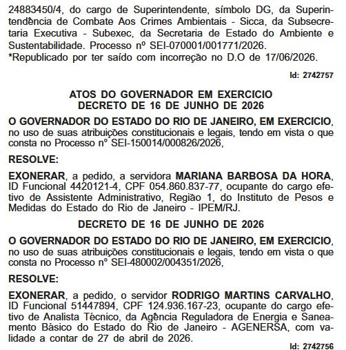 Ricardo Couto mexe pouco, mas em pontos estratégicos: Diário Oficial traz 8 exonerações e 5 nomeações com foco na coronel Pricilla Azevedo, que assume diretoria da PM 66 WhatsApp Image 2026 06 18 at 08.38.04 2