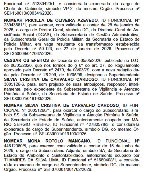 Ricardo Couto mexe pouco, mas em pontos estratégicos: Diário Oficial traz 8 exonerações e 5 nomeações com foco na coronel Pricilla Azevedo, que assume diretoria da PM 64 WhatsApp Image 2026 06 18 at 08.38.04