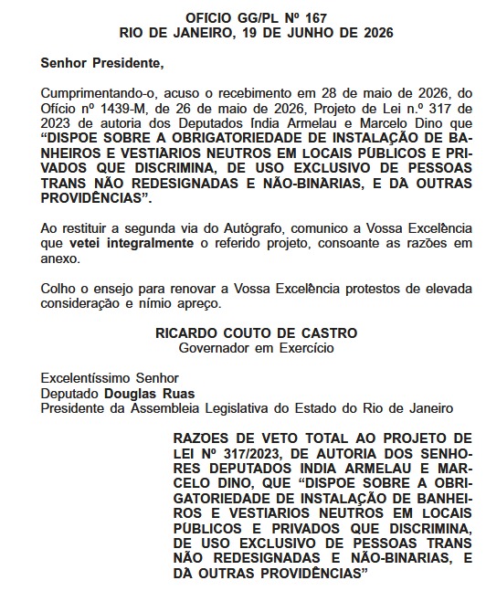 Ricardo Couto veta projeto de ‘banheiros trans’ no estado; Fecomércio-RJ já alertava para impacto financeiro especialmente para pequenas e médias empresas 62 WhatsApp Image 2026 06 22 at 09.28.36