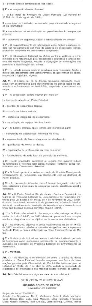 Couto sanciona Pacto Estadual Contra o Feminicídio; aprovada pela Alerj, criação de Observatório da Mulher foi vetada 64 WhatsApp Image 2026 06 22 at 11.00.21 1