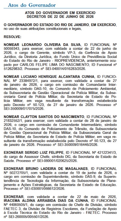 Guerra no Rio, paz no Diário Oficial: Ricardo Couto emplaca 5 a 3 para as nomeações com foco no Ambiente e na PM 63 WhatsApp Image 2026 06 23 at 08.16.26