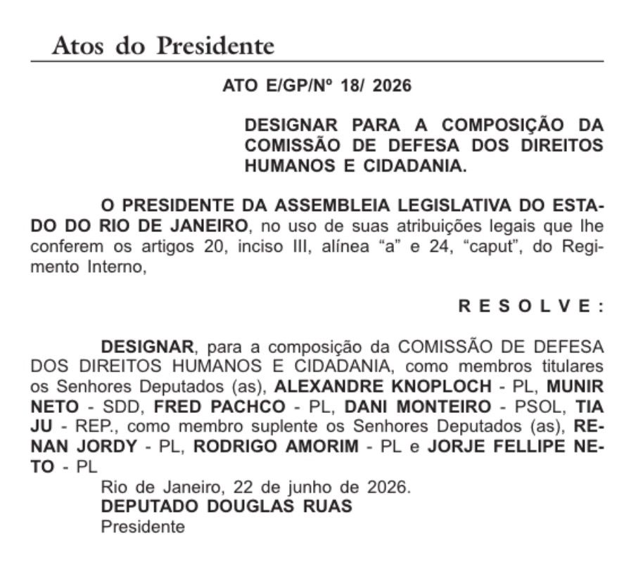 Alerj oficializa avanço do PL e reduz espaço do PSOL em três comissões permanentes 62 WhatsApp Image 2026 06 23 at 10.32.31