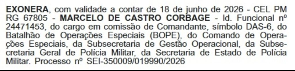 Corbage, o comandante da operação dos 122 mortos, é exonerado do Bope e vai para a 'geladeira com função' 62 WhatsApp Image 2026 06 24 at 10.40.19