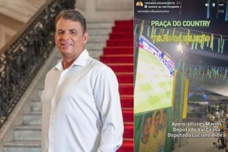 Ulisses Marins organizou evento na Praça Anhangá, em Brás de Pina, com telão montado para exibição do jogo da seleção brasileira