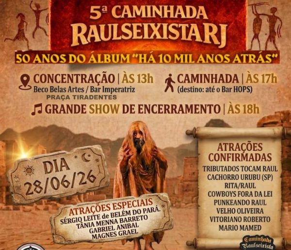 Fãs de Raul Seixas se reúnem neste domingo para a 5ª Caminhada Raulseixista RJ, que celebra os 81 anos de nascimento do cantor e compositor.