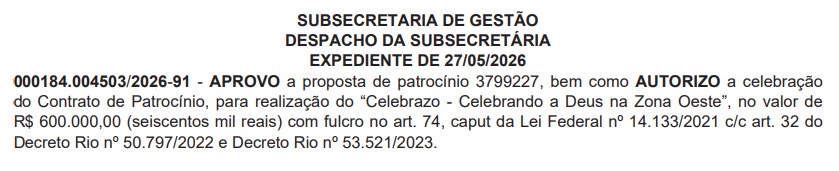 Fé no orçamento: Prefeitura do Rio libera R$ 850 mil para eventos evangélicos e católicos 62 celebra1