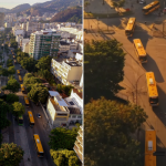 Vista aérea dos novos ônibus entregues pela prefeitura