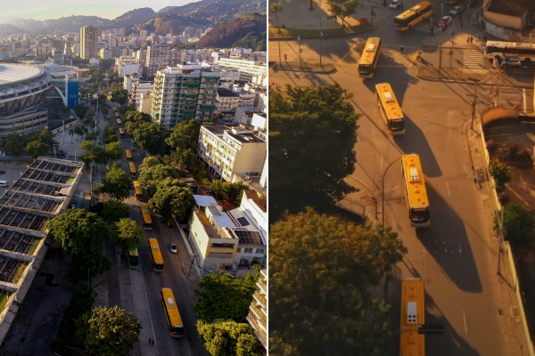 Vista aérea dos novos ônibus entregues pela prefeitura