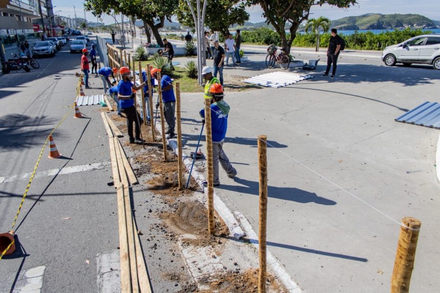 obras na Praça das Águas, em Cabo Frio