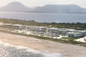 Imagens do projeto gráfico do Maraey, complexo de resorts em Maricá