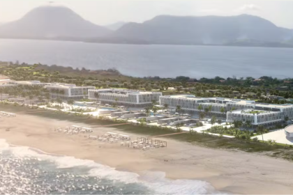 Imagens do projeto gráfico do Maraey, complexo de resorts em Maricá