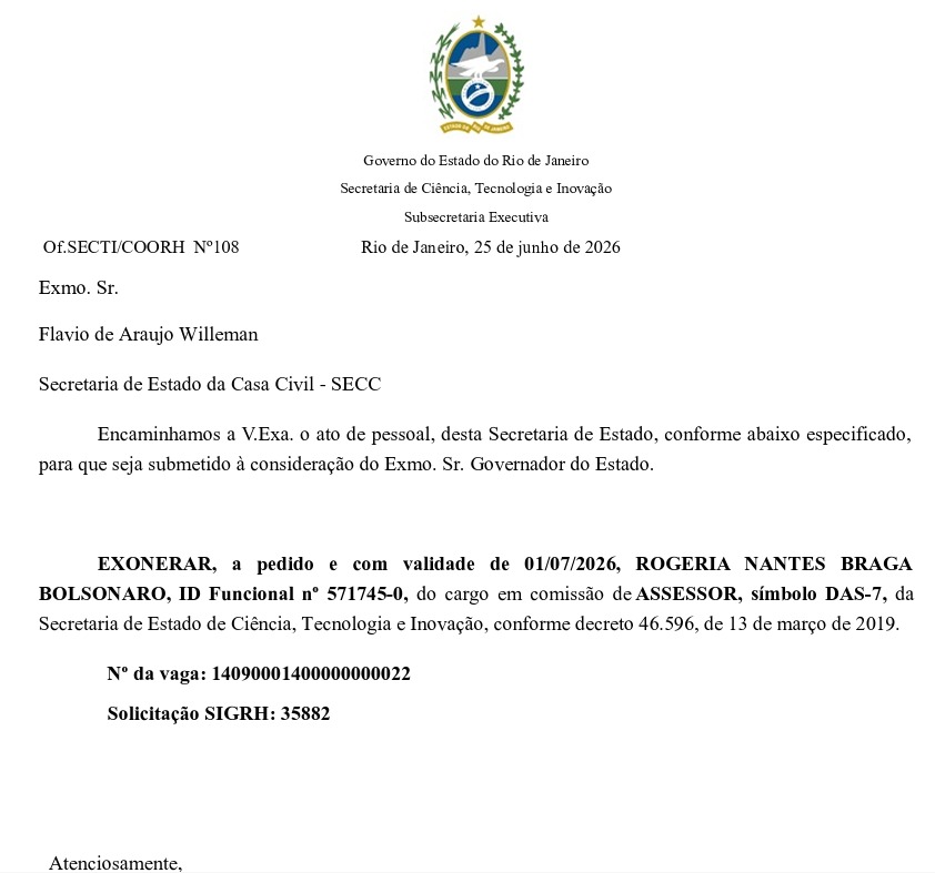 De olho na suplência para o Senado: Rogéria Bolsonaro pede exoneração do cargo que ocupava no governo do estado 62 WhatsApp Image 2026 07 01 at 08.23.27