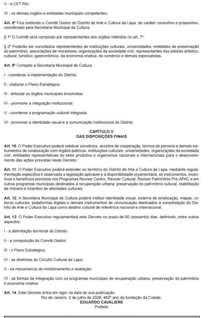 Lapa vira Distrito de Arte e Cultura: decreto da Prefeitura do Rio abre caminho para novos incentivos econômicos e expansão do Reviver Centro 63 WhatsApp Image 2026 07 03 at 07.01.14