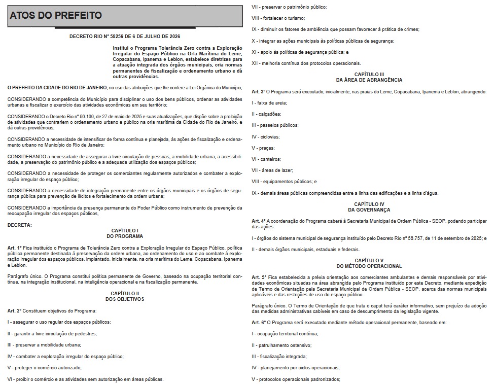 Tolerância zero: Cavaliere assina decreto que promete 'varrer' comércio ilegal da orla carioca 62 WhatsApp Image 2026 07 07 at 07.00.26