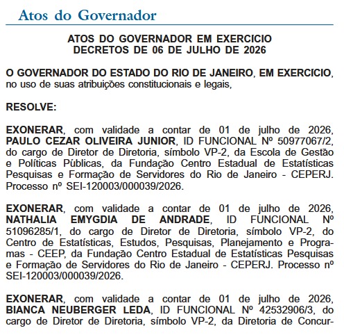 Ricardo Couto tira o pé do freio e promove novas mudanças no Ceperj; rodada de exonerações desta terça-feira fechou o placar em 8 a 3 63 WhatsApp Image 2026 07 07 at 08.13.33