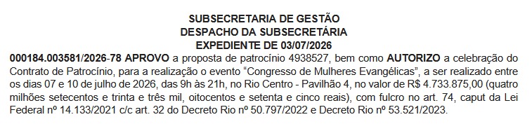 Prefeitura do Rio destina R$ 4,7 milhões para congresso de mulheres evangélicas no Riocentro 62 WhatsApp Image 2026 07 07 at 15.43.48