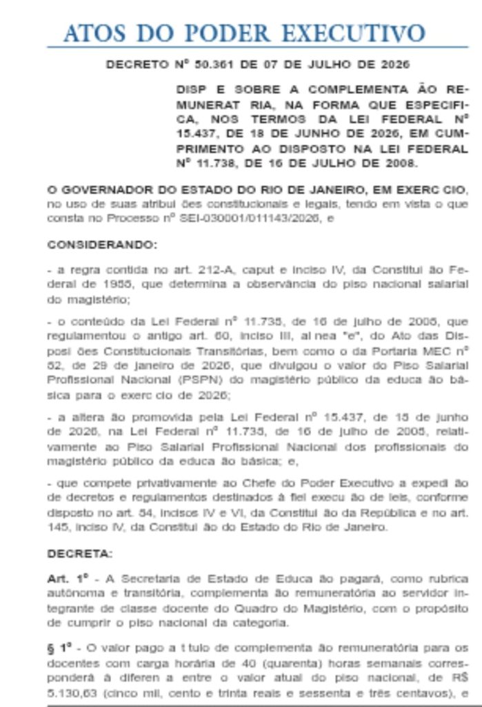 Piso nacional do magistério: governo do estado do Rio regulamenta complementação e salário de 40h vai a R$ 5,1 mil 62 WhatsApp Image 2026 07 08 at 09.02.25
