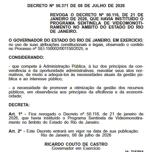 Programa Sentinela: governo do estado revoga programa de Cláudio Castro que previa a compra de 200 mil câmeras de monitoramento por R$ 2 bilhões 62 WhatsApp Image 2026 07 09 at 08.06.37