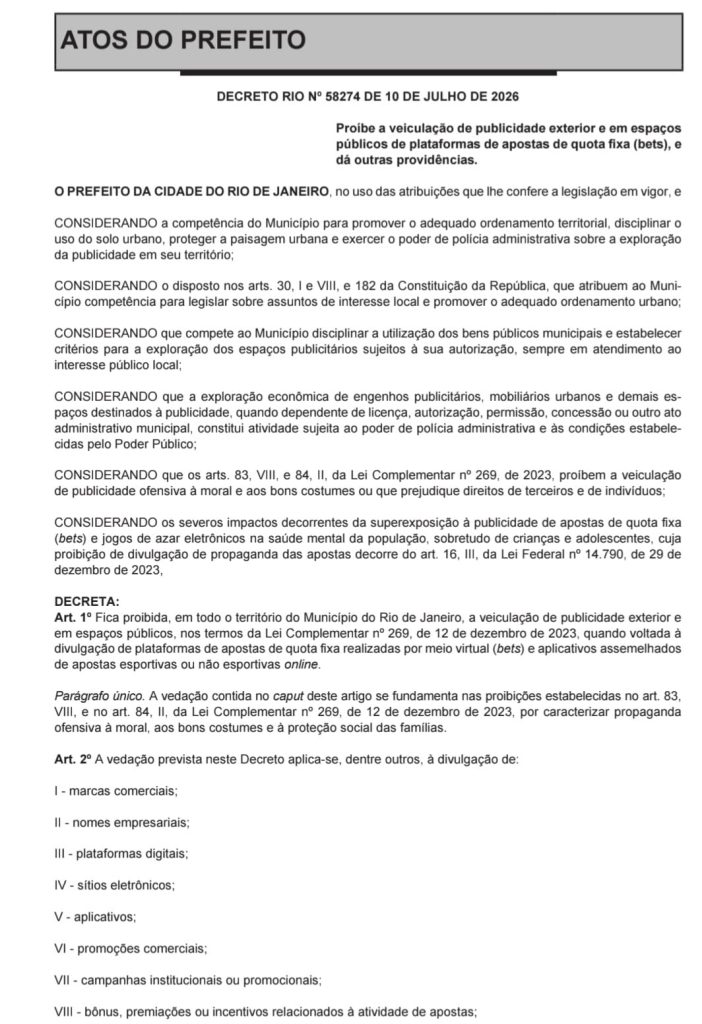 Rio na contramão das bets: decreto de Cavaliere proíbe publicidade em espaços públicos 62 WhatsApp Image 2026 07 13 at 07.00.51