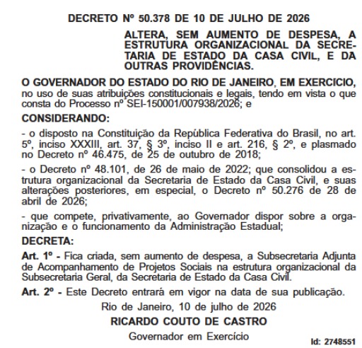 Sem retranca no Diário Oficial: Couto fecha o placar em 8 a 2 e cria subsecretaria de projetos sociais na Casa Civil 66 WhatsApp Image 2026 07 13 at 08.17.21 2